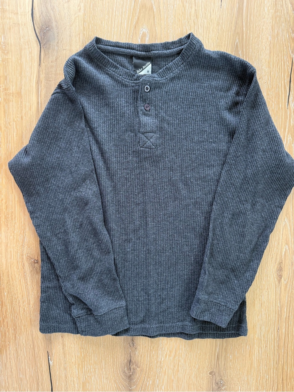 Men's Charcoal Waffle Henley Long Sleeve Shirt